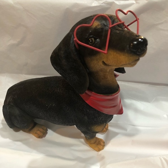 The most adorable red heart shaped glasses wearing dachshund dog puppy decor new - Picture 6 of 16